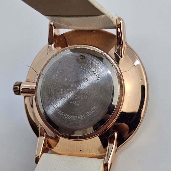 Folio Women's Watch 32MM Light Gray Dial Cream Faux Leather Bands New Battery - Picture 6 of 14